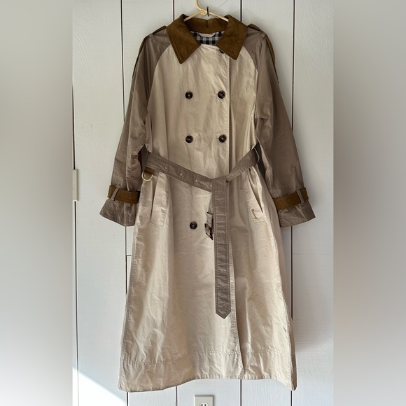 Free People Barbour Ingleby Shower Oatmeal Sz 10 NWT Color Block Contrast Collar - Picture 4 of 16